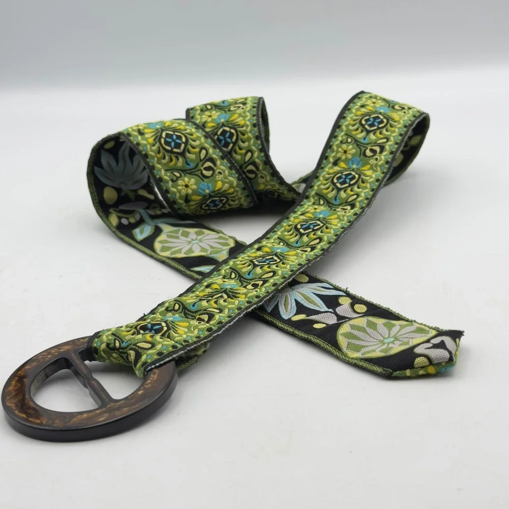 Woven Tapestry Belt Green Floral Paisley Vtg Style 42in Boho Cinch Cottagecore